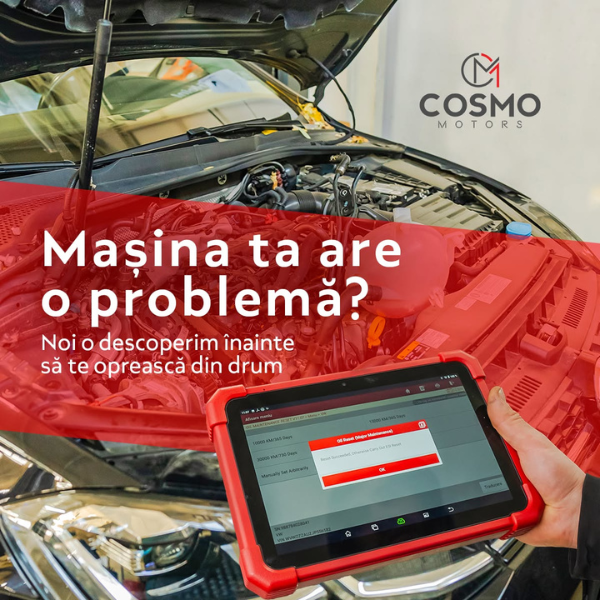 diagnoză auto computerizată la Cosmo Motors, mecanicul citește codurile de eroare